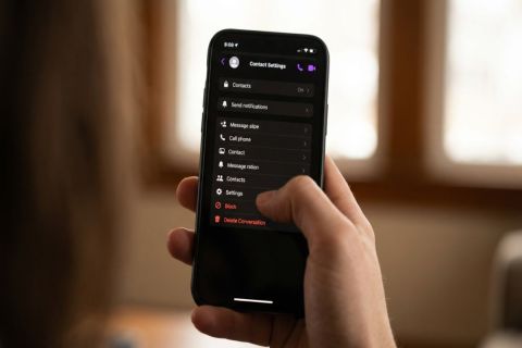 Application Messenger avec menu de gestion de contact ouvert sur smartphone